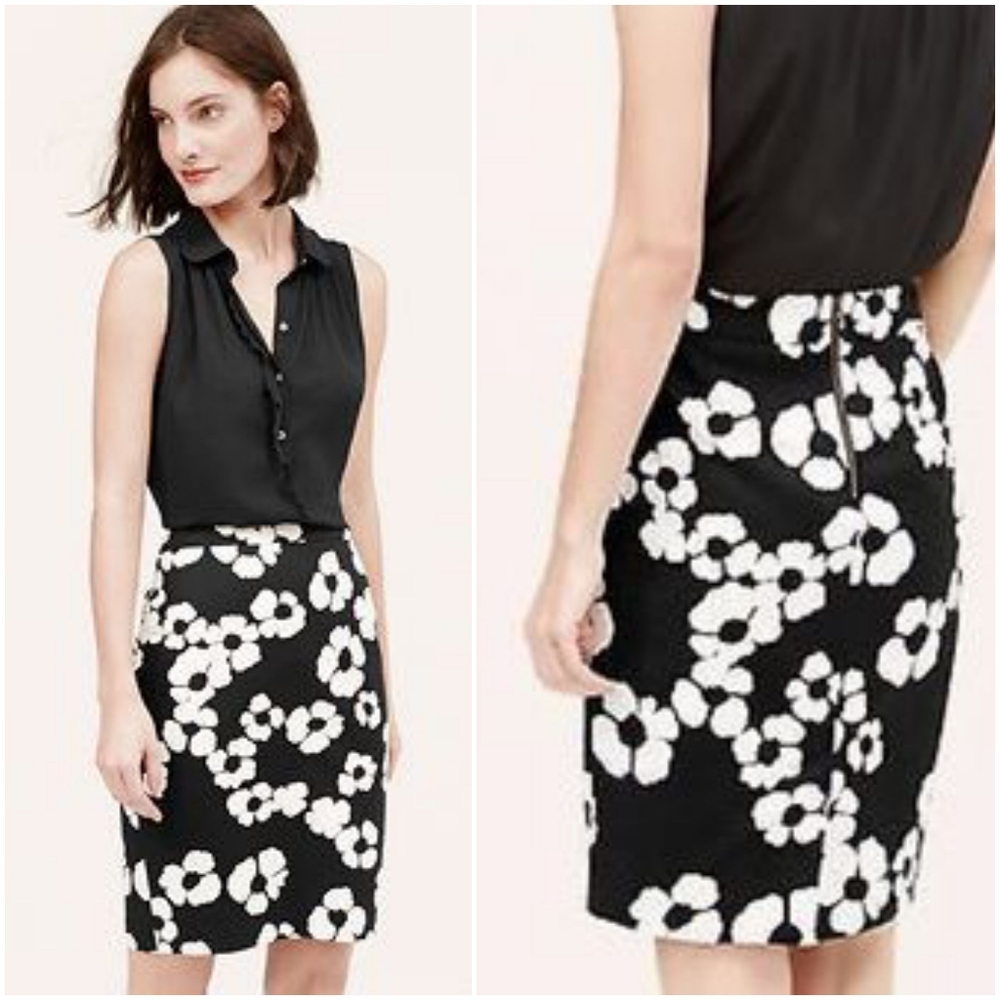 Loft Blossom black & cream doubleweave skirt, SZ 6